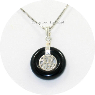Solid Sterling Silver .925 Good Fortune Black Onyx Ring Pendant