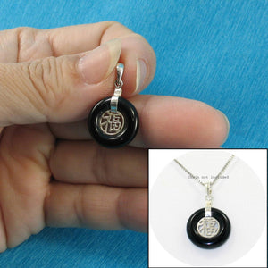 Solid Sterling Silver .925 Good Fortune Black Onyx Ring Pendant