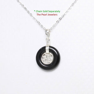 Solid Sterling Silver .925 Good Fortune Black Onyx Ring Pendant