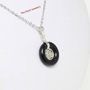 Solid Sterling Silver .925 Good Fortune Black Onyx Ring Pendant