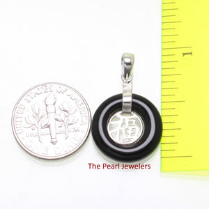 Solid Sterling Silver .925 Good Fortune Black Onyx Ring Pendant