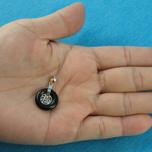 Solid Sterling Silver .925 Good Fortune Black Onyx Ring Pendant