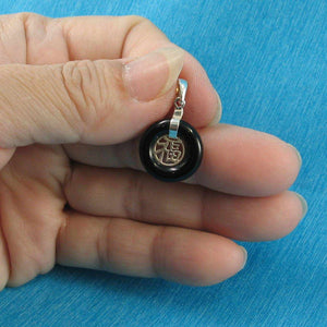 Solid Sterling Silver .925 Good Fortune Black Onyx Ring Pendant