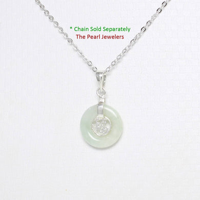 Solid Sterling Silver 925 Good Fortunes Green Jade Donut Pendant