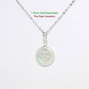 Solid Sterling Silver 925 Good Fortunes Green Jade Donut Pendant
