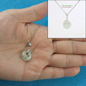 Solid Sterling Silver 925 Good Fortunes Green Jade Donut Pendant