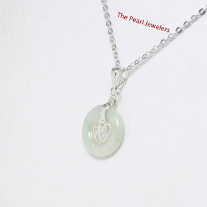 Solid Sterling Silver 925 Good Fortunes Green Jade Donut Pendant