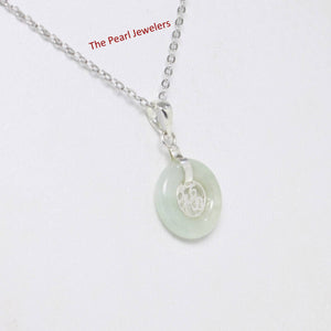 Solid Sterling Silver 925 Good Fortunes Green Jade Donut Pendant