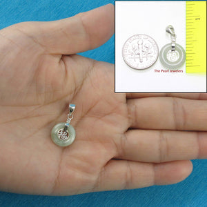 Solid Sterling Silver 925 Good Fortunes Green Jade Donut Pendant