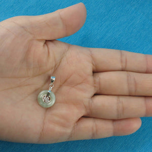 Solid Sterling Silver 925 Good Fortunes Green Jade Donut Pendant