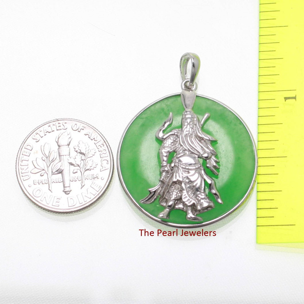 Solid Sterling Silver 925 Guan Gong Cabochon Green Jade Pendant