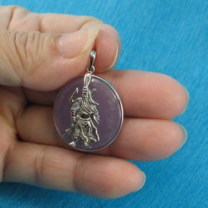 Solid Sterling Silver 925 Guan Gong Cabochon Lavender Jade Pendant