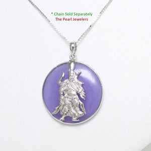 Solid Sterling Silver 925 Guan Gong Cabochon Lavender Jade Pendant