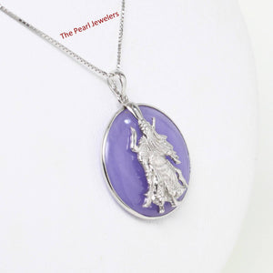 Solid Sterling Silver 925 Guan Gong Cabochon Lavender Jade Pendant