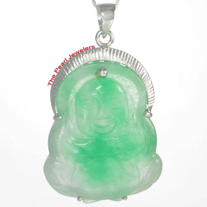 Solid Sterling Silver 925 Happy Buddha Green Jade Pendant