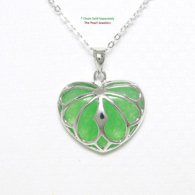 Solid Sterling Silver 925 Love & Heart Green Jade Pendant