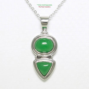Solid Sterling Silver 925 Oval & Triangle Green Jade Pendant
