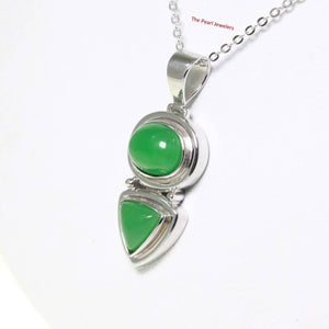 Solid Sterling Silver 925 Oval & Triangle Green Jade Pendant