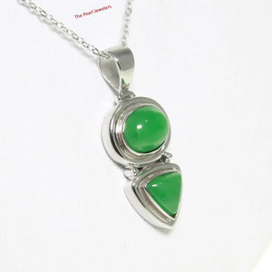 Solid Sterling Silver 925 Oval & Triangle Green Jade Pendant