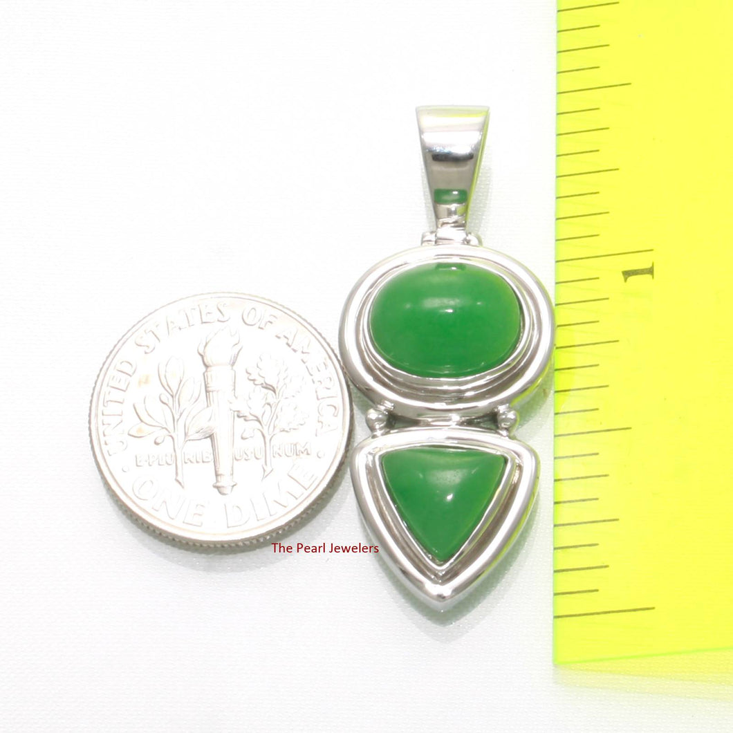 Solid Sterling Silver 925 Oval & Triangle Green Jade Pendant