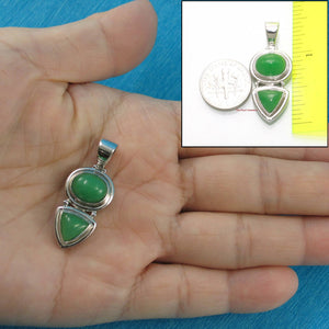 Solid Sterling Silver 925 Oval & Triangle Green Jade Pendant