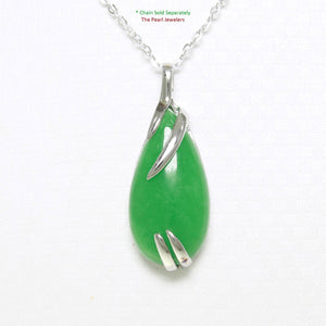 Solid Sterling Silver 925 Green Jade Raindrop Pendant