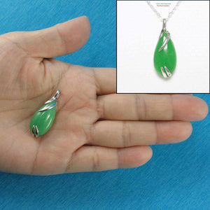 Solid Sterling Silver 925 Green Jade Raindrop Pendant