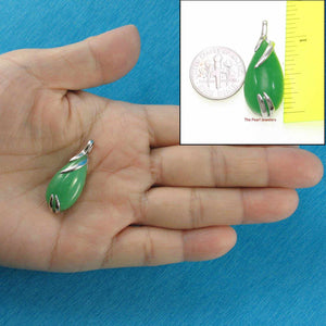 Solid Sterling Silver 925 Green Jade Raindrop Pendant