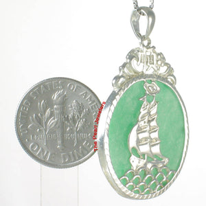 Sterling Silver 925 Yacht Carving Green Jade Pendant