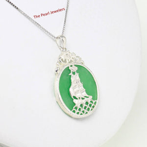Sterling Silver 925 Yacht Carving Green Jade Pendant