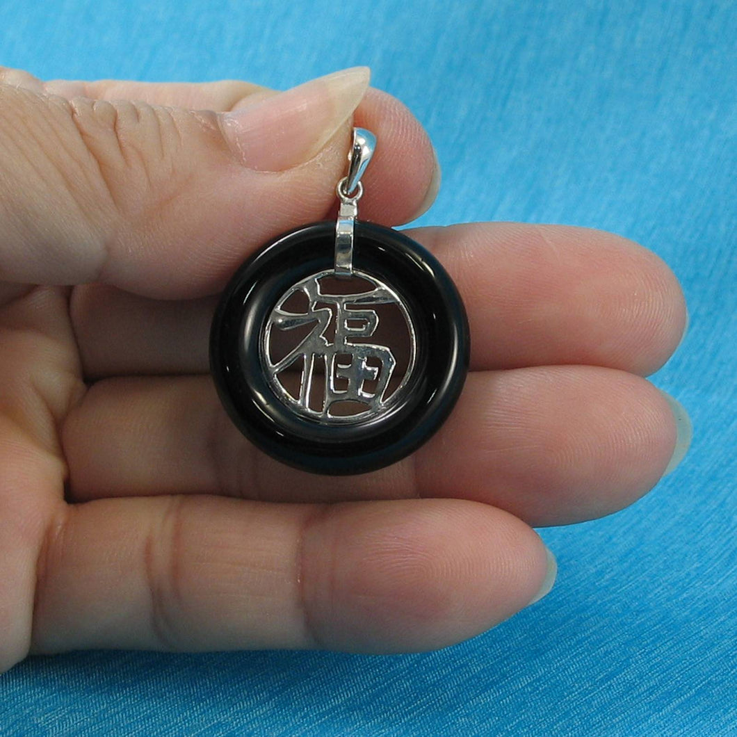 Sterling Silver Good Fortunes Black Onyx Pendant