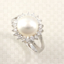 Load image into Gallery viewer, Solid Sterling Silver .925 Cultured Pearl &amp; Cubic Zirconia Cluster Ring