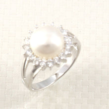 Load image into Gallery viewer, Solid Sterling Silver .925 Cultured Pearl &amp; Cubic Zirconia Cluster Ring