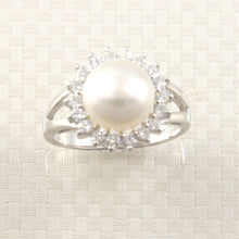Load image into Gallery viewer, Solid Sterling Silver .925 Cultured Pearl &amp; Cubic Zirconia Cluster Ring