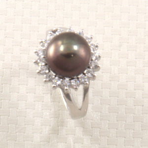 Solid Sterling Silver .925 Cultured Pearl & Cubic Zirconia Cluster Ring