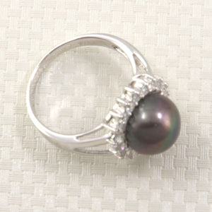Solid Sterling Silver .925 Cultured Pearl & Cubic Zirconia Cluster Ring