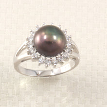 Load image into Gallery viewer, Solid Sterling Silver .925 Cultured Pearl &amp; Cubic Zirconia Cluster Ring