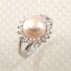 Solid Sterling Silver .925 Cultured Pearl & Cubic Zirconia Cluster Ring