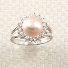Load image into Gallery viewer, Solid Sterling Silver .925 Cultured Pearl &amp; Cubic Zirconia Cluster Ring