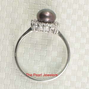 Solid Sterling Silver .925 Black-Peacock Pearl Halo Ring