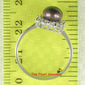Solid Sterling Silver .925 Black-Peacock Pearl Halo Ring