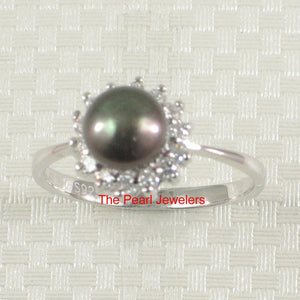 Solid Sterling Silver .925 Black-Peacock Pearl Halo Ring