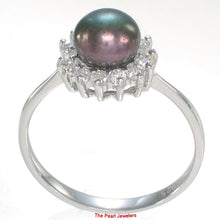 Load image into Gallery viewer, Solid Sterling Silver .925 Black-Peacock Pearl Halo Ring