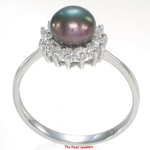 Solid Sterling Silver .925 Black-Peacock Pearl Halo Ring