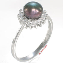 Load image into Gallery viewer, Solid Sterling Silver .925 Black-Peacock Pearl Halo Ring