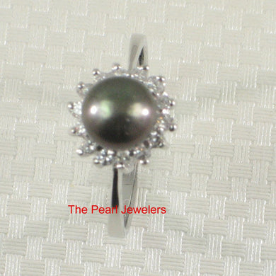 Solid Sterling Silver .925 Black-Peacock Pearl Halo Ring