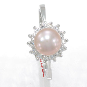 Solid Sterling Silver .925 Lavender-Pink Pearl Halo Ring