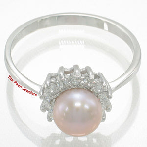 Solid Sterling Silver .925 Lavender-Pink Pearl Halo Ring