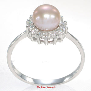 Solid Sterling Silver .925 Lavender-Pink Pearl Halo Ring