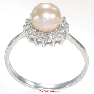 Solid Sterling Silver .925 Pink-Peach Pearl Halo Ring